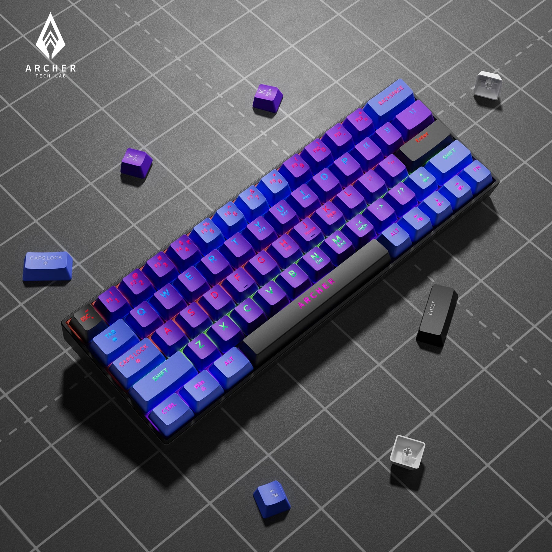 Wired Mechanical Gaming Keyboard – 60% Compact, 63 Keys, Blue Switches, RGB Backlit