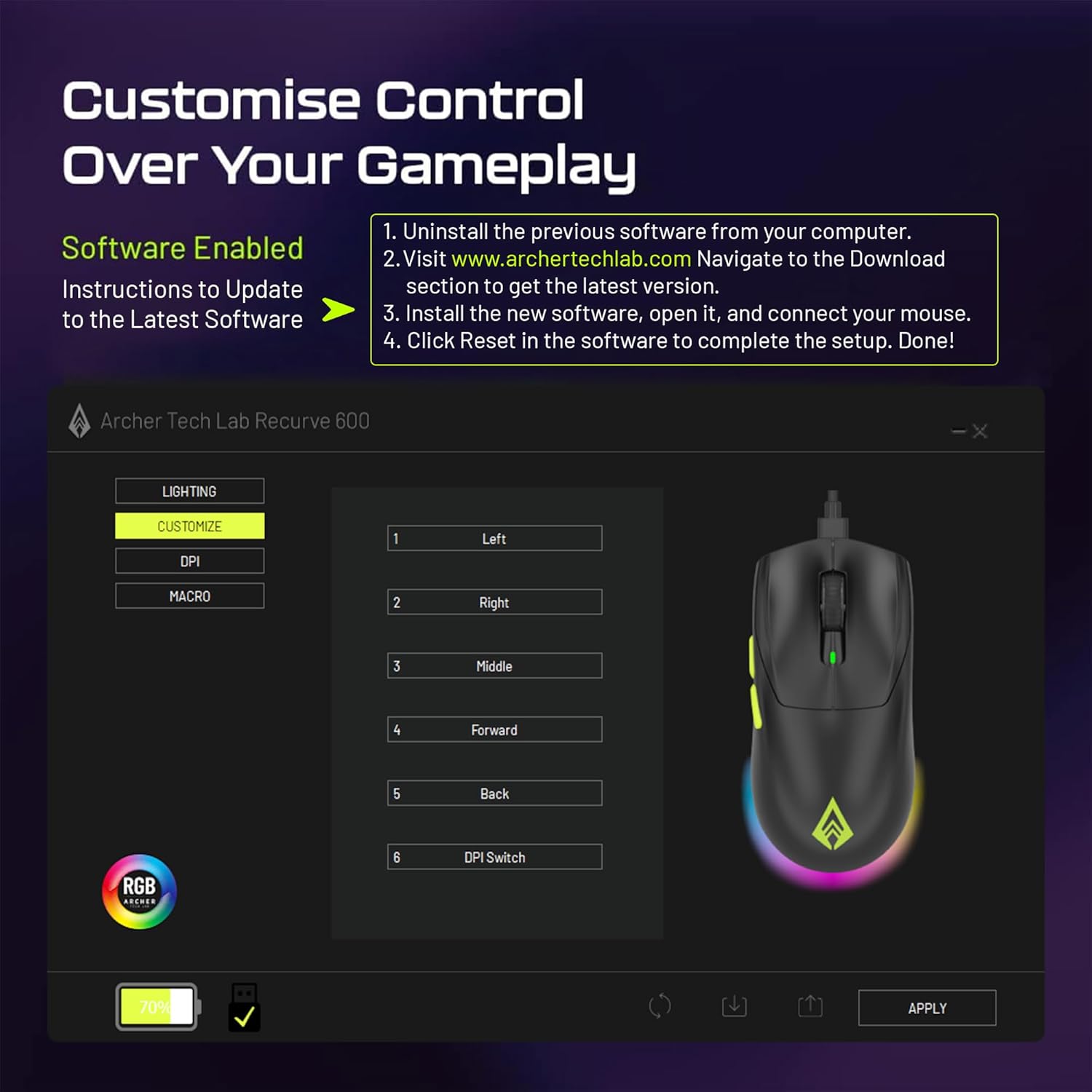 Recurve 600 Wireless Gaming Mouse with Pixart 3325 sensor 10000 DPI