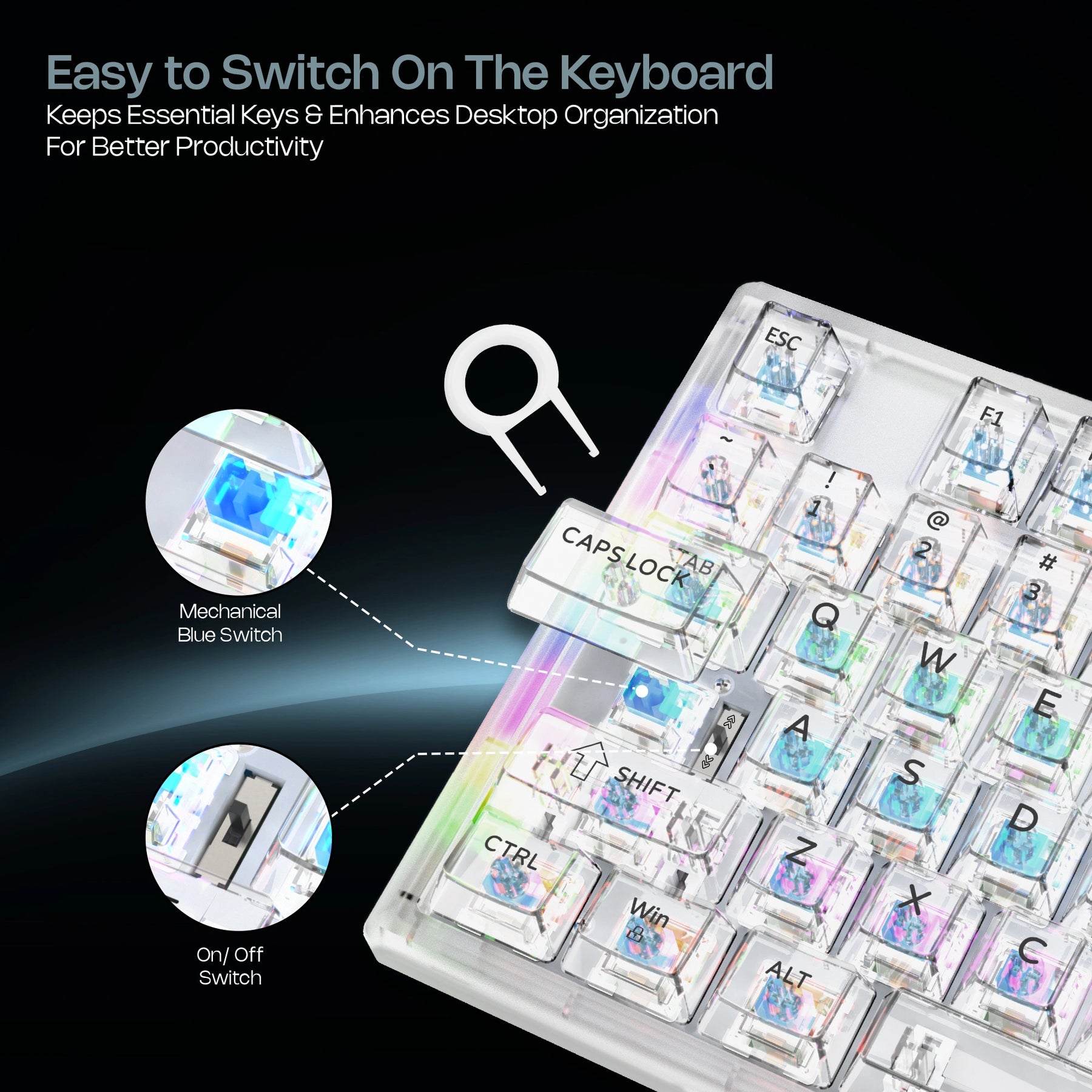 Mechanical Gaming Keyboard – Bluetooth/2.4GHz Wireless/Wired, 84 Keys, Blue Switches, RGB Backlit