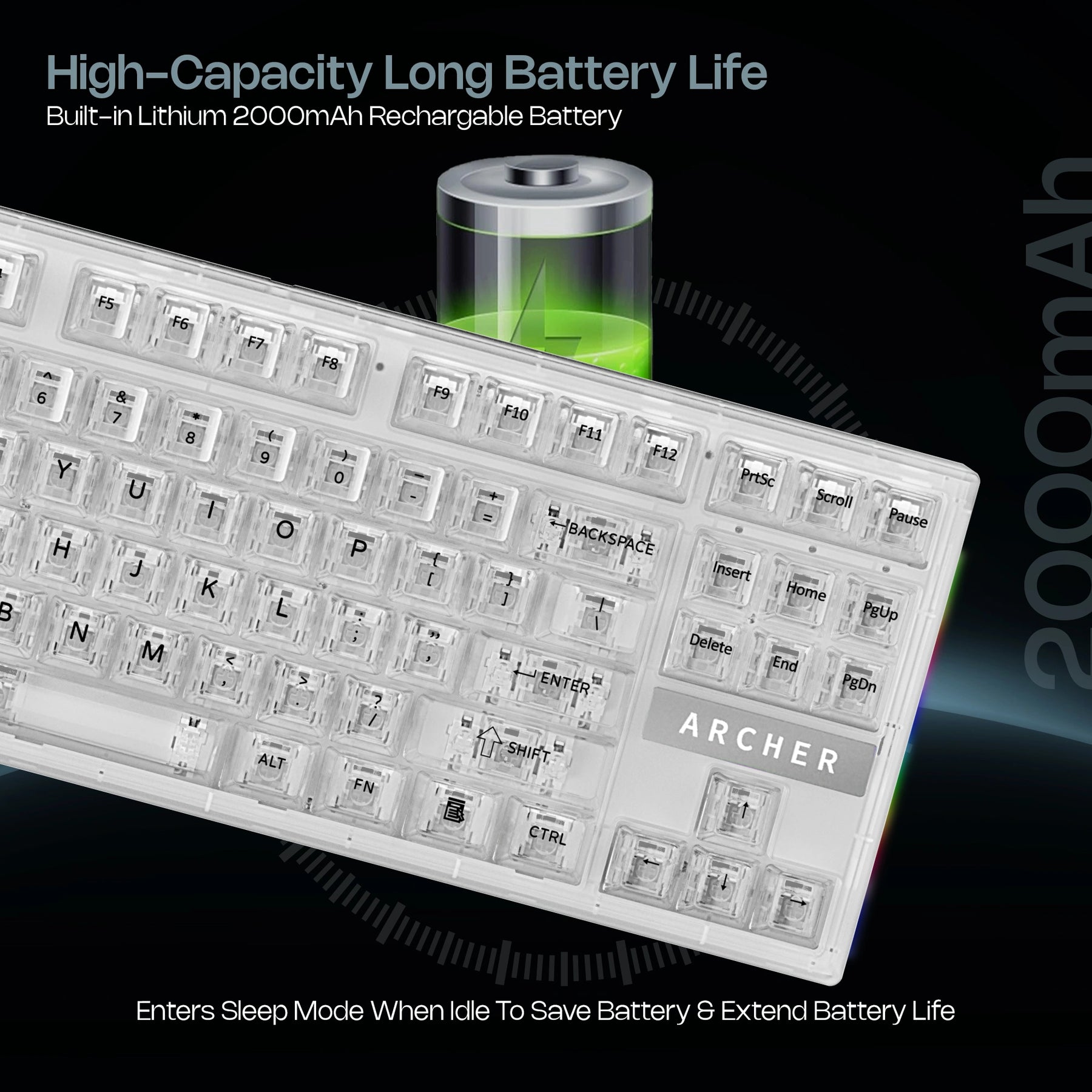 Mechanical Gaming Keyboard – Bluetooth/2.4GHz Wireless/Wired, 84 Keys, Blue Switches, RGB Backlit