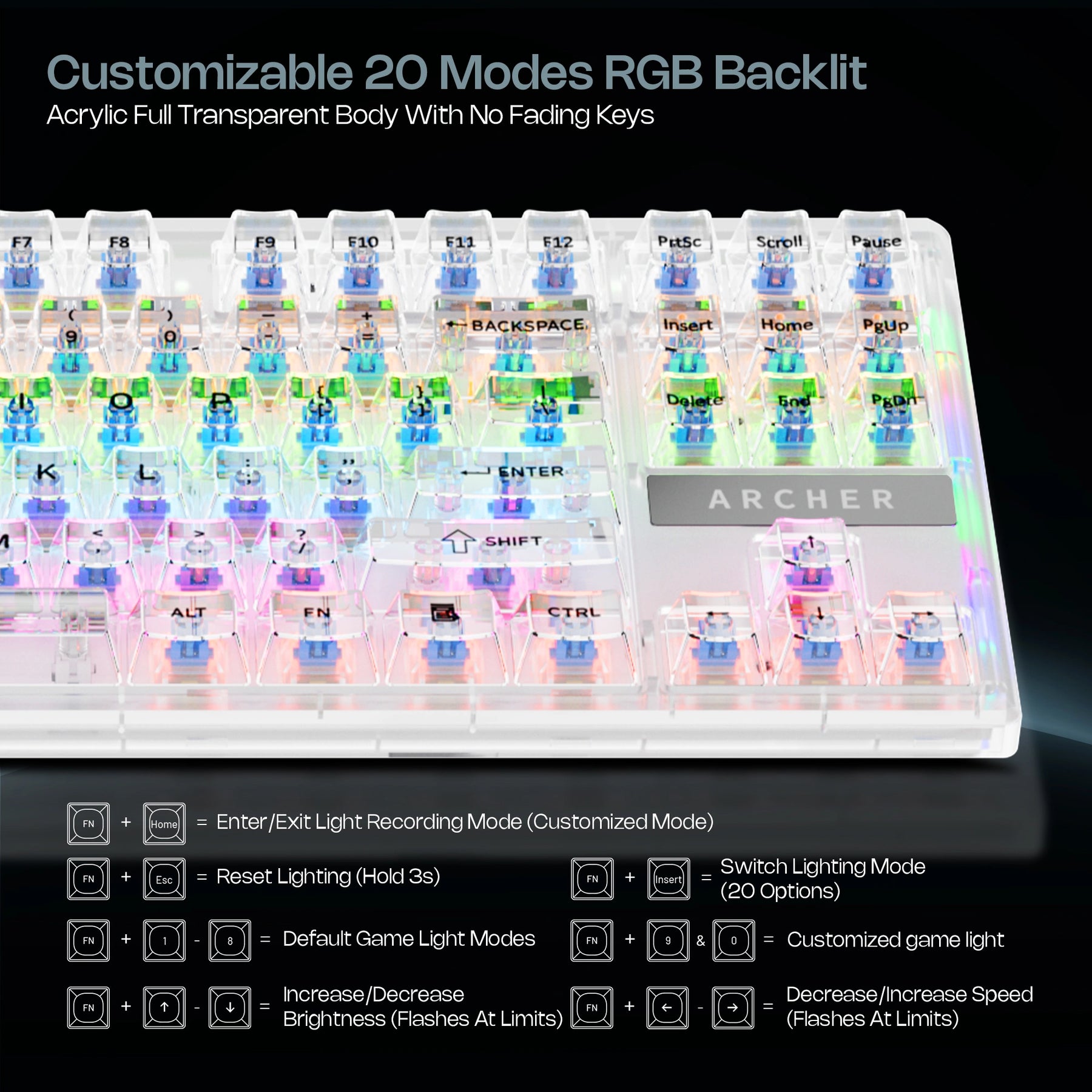 Mechanical Gaming Keyboard – Bluetooth/2.4GHz Wireless/Wired, 84 Keys, Blue Switches, RGB Backlit