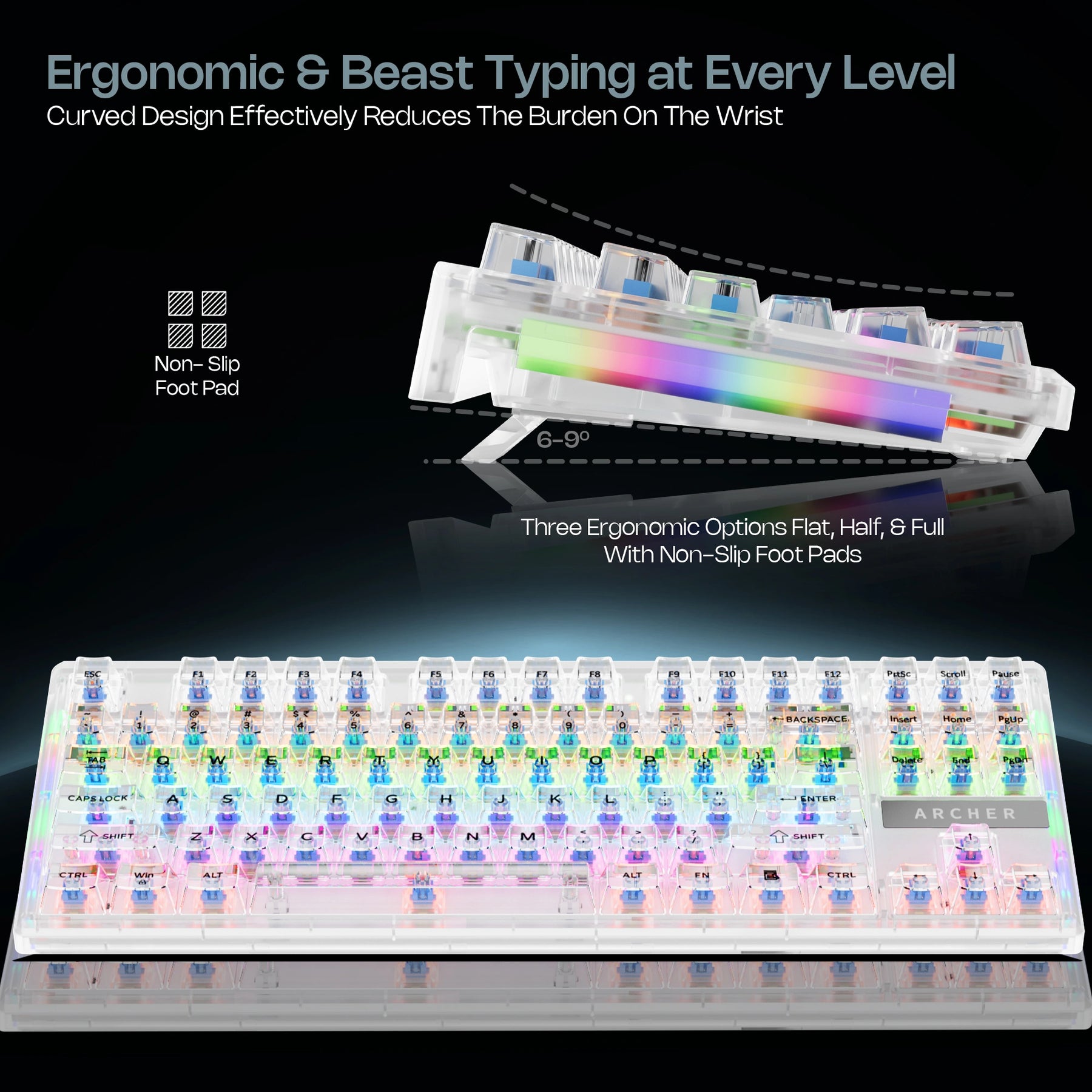 Mechanical Gaming Keyboard – Bluetooth/2.4GHz Wireless/Wired, 84 Keys, Blue Switches, RGB Backlit