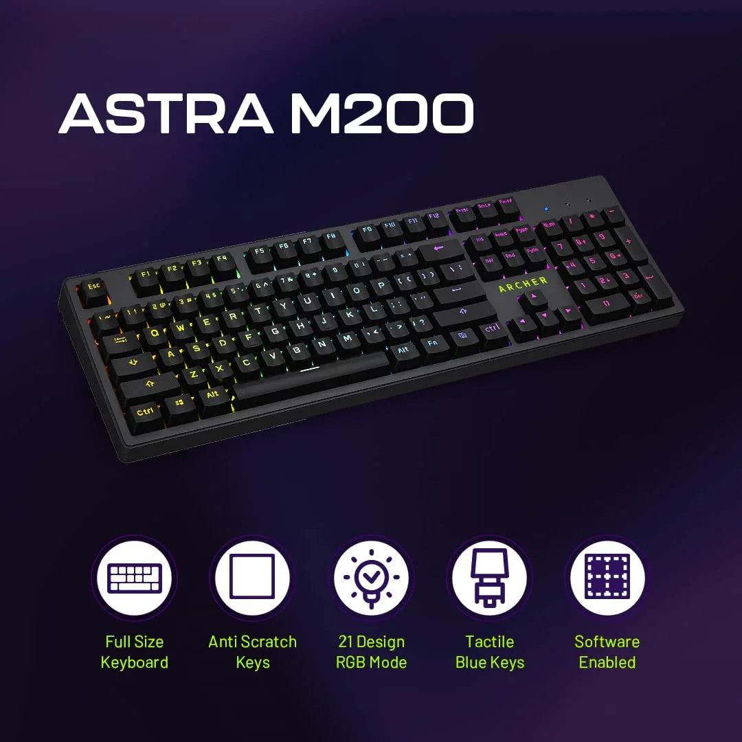 Astra M200 RGB Mechanical Gaming Keyboard with Blue Switches & Anti-Ghosting
