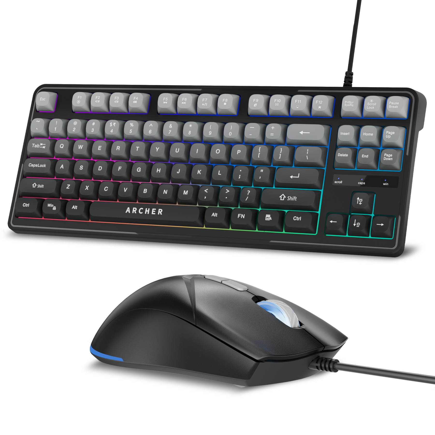 Wired Gaming Keyboard & Mouse Combo โ RGB Backlit, 87 Keys, 7-Button Mouse