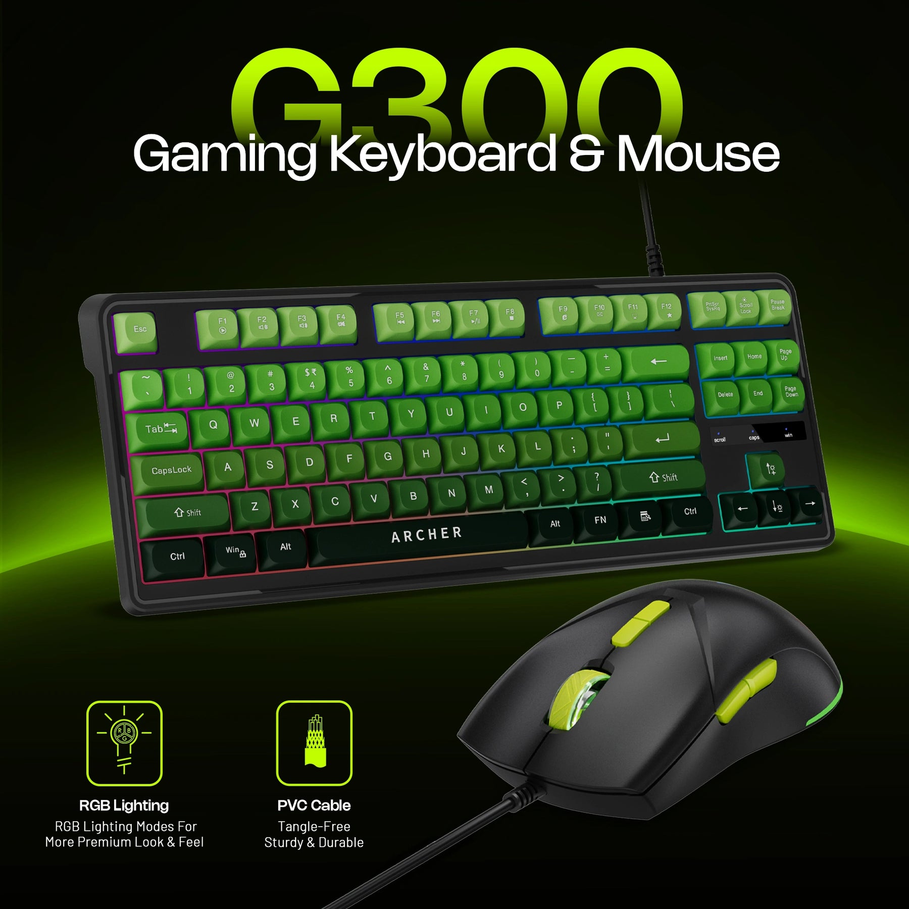 Astra G300 Wired RGB Gaming Keyboard & Mouse Combo (GREEN)