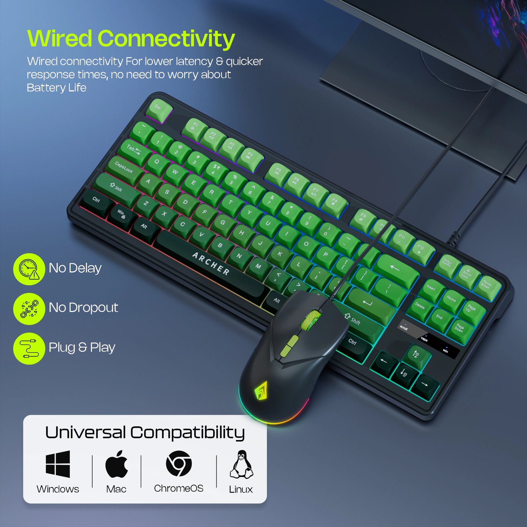 Astra G300 Wired RGB Gaming Keyboard & Mouse Combo (GREEN)