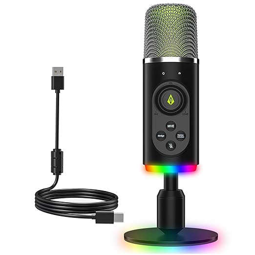 Gaming microphone with RGB lights & noise cancellation for PC and PS5