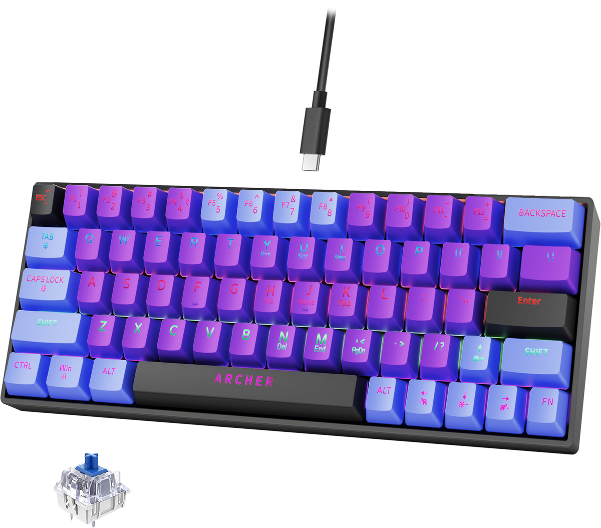 ASTRA M400 Wired Mechanical Gaming Keyboard – 60% Compact, 63 Keys, Blue Switches, RGB Backlit