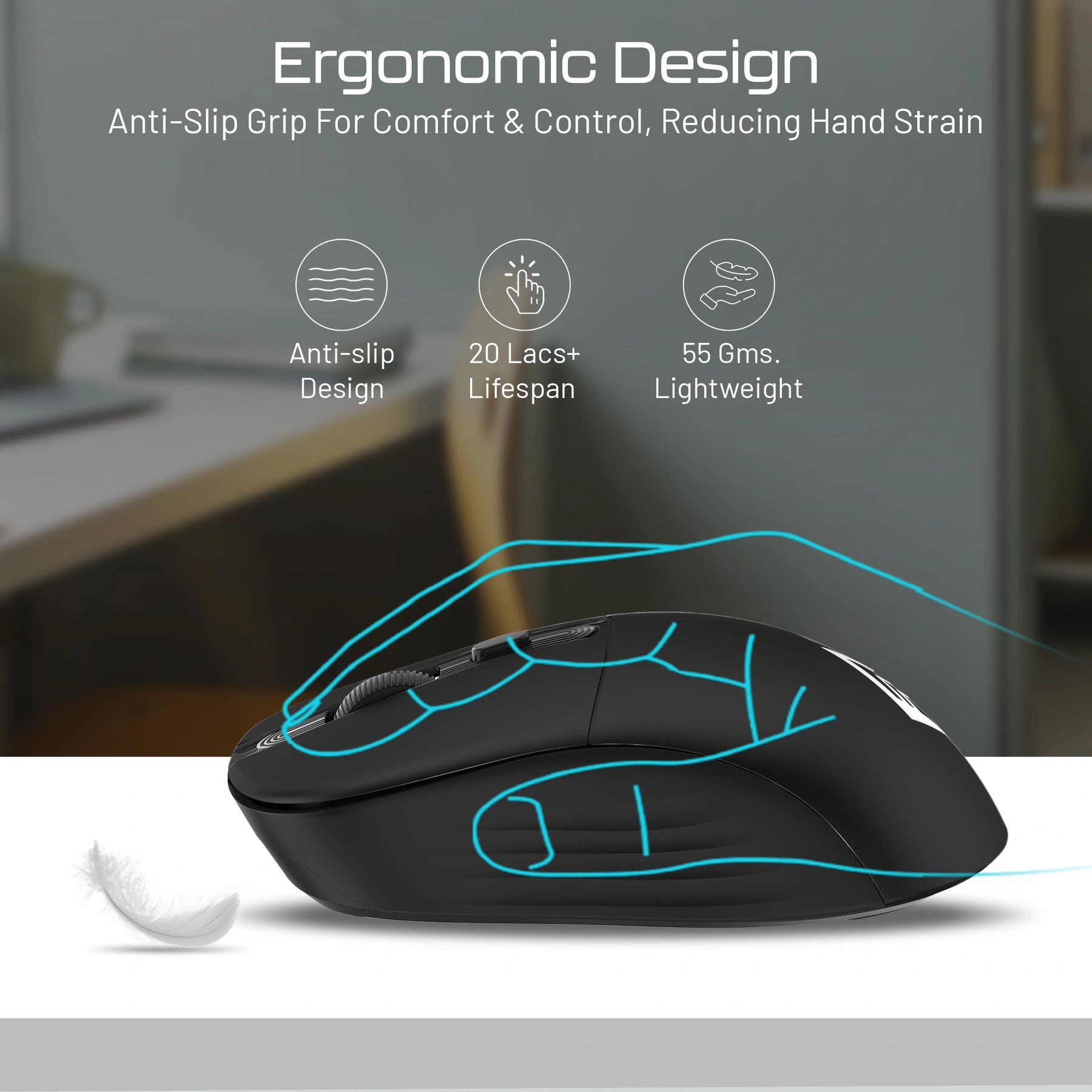 Precision 100 Wireless Office Mouse | 2.4GHz USB Nano Receiver, 3 DPI, Lightweight 55g