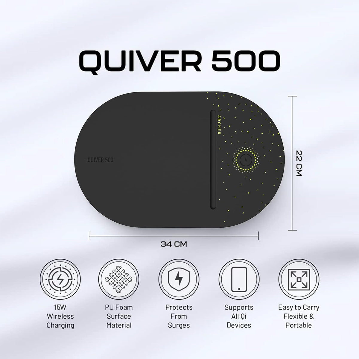 Quiver 500 wireless charging gaming mousepad with 15W fast charge