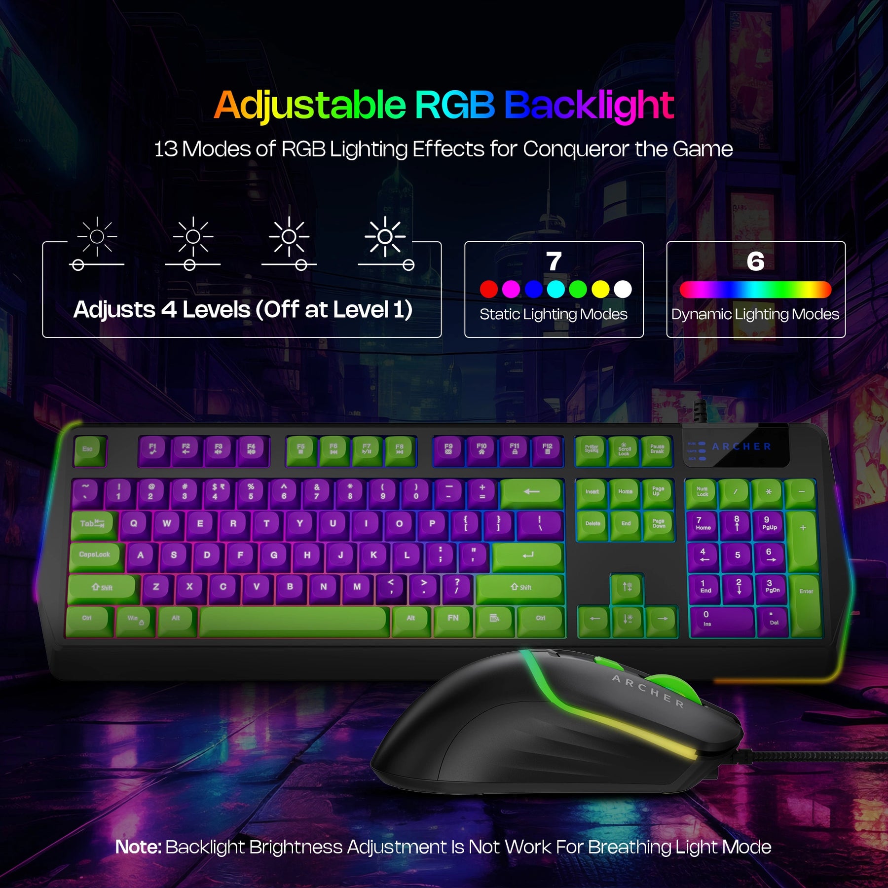 Archer Tech Lab G200 wired gaming keyboard and mouse combo with RGB lighting