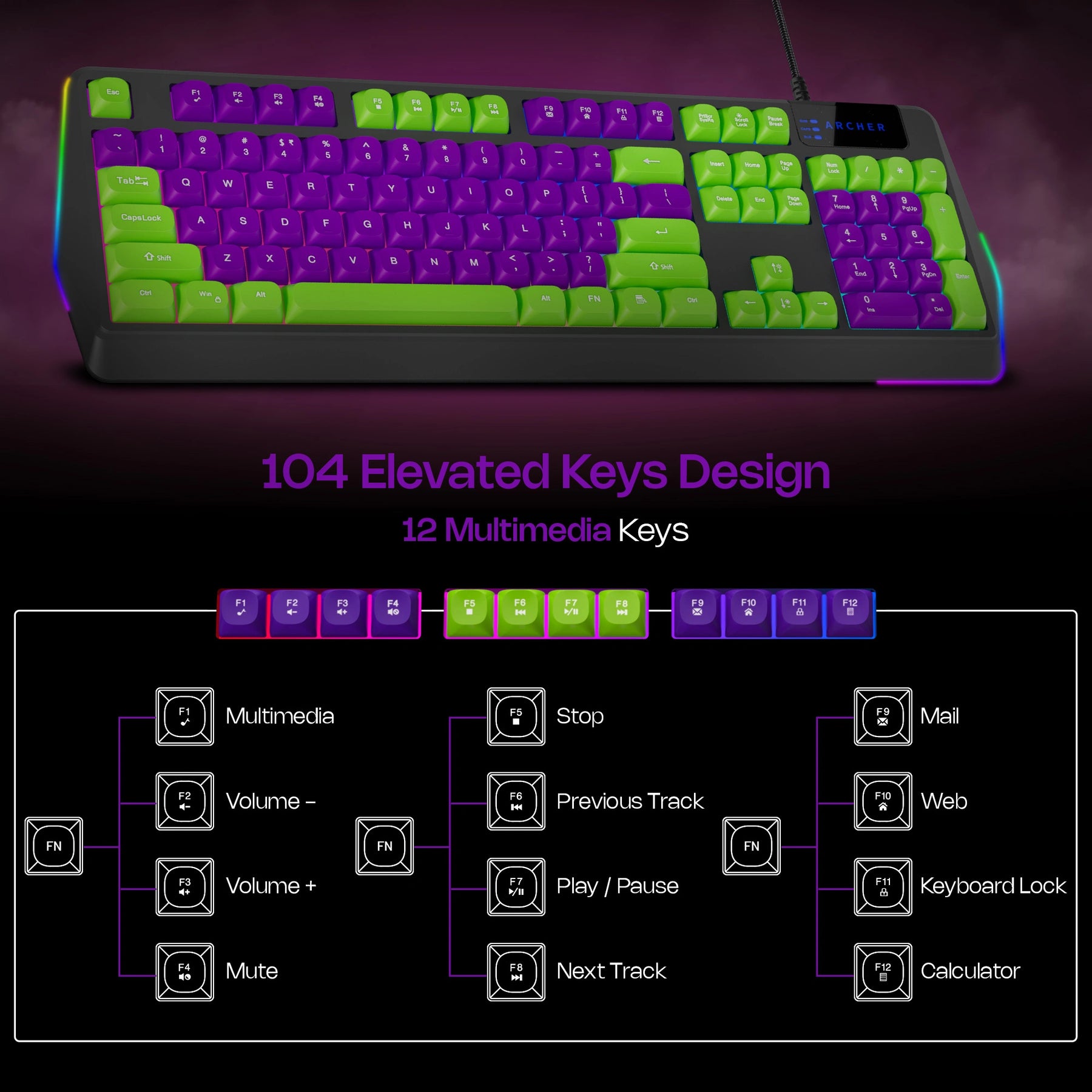 Archer Tech Lab G200 wired gaming keyboard and mouse combo with RGB lighting