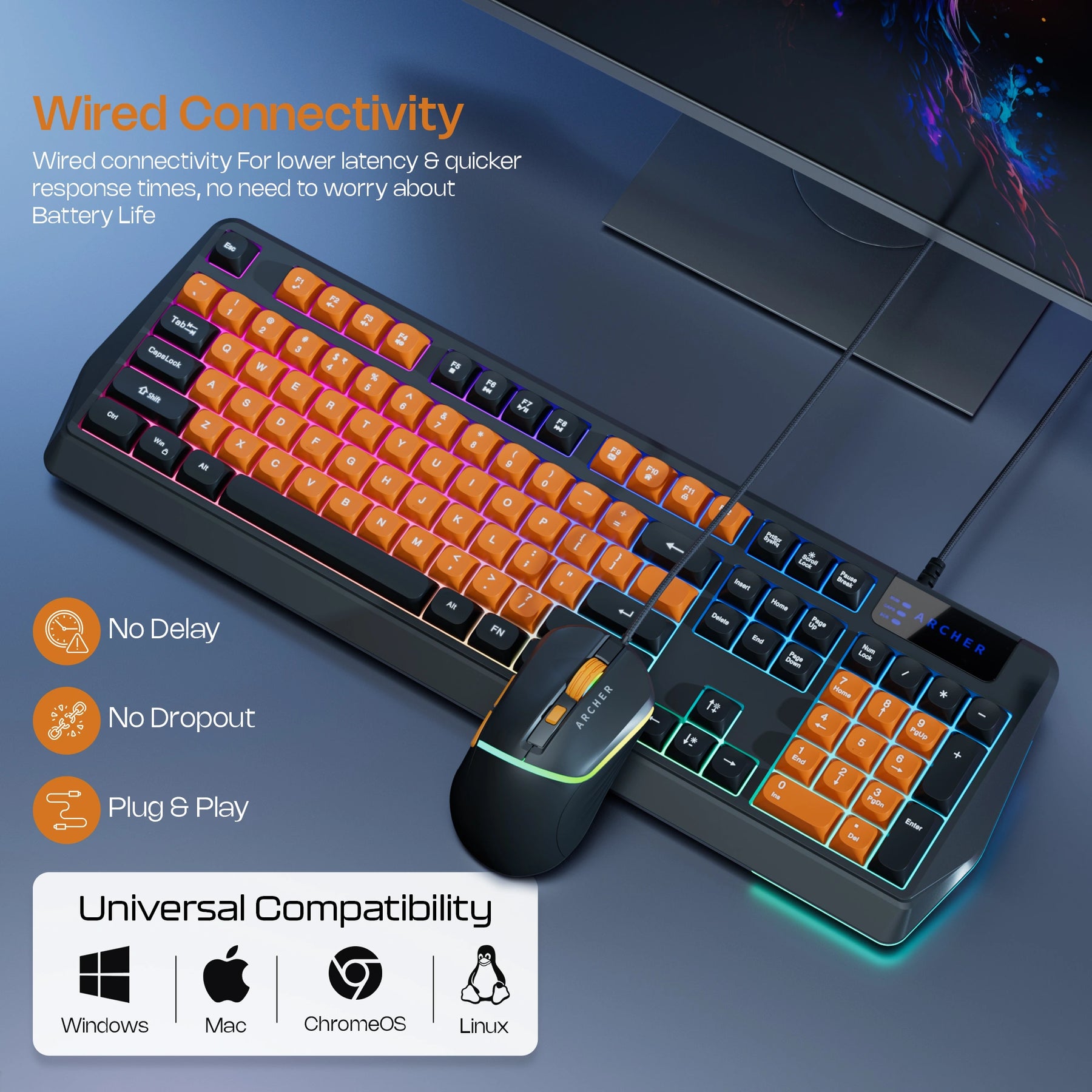 G200 Wired RGB Gaming Keyboard and Mouse Combo – 104 Keys, 19 Anti-Ghosting, 7200 DPI Mouse, 13 RGB Modes