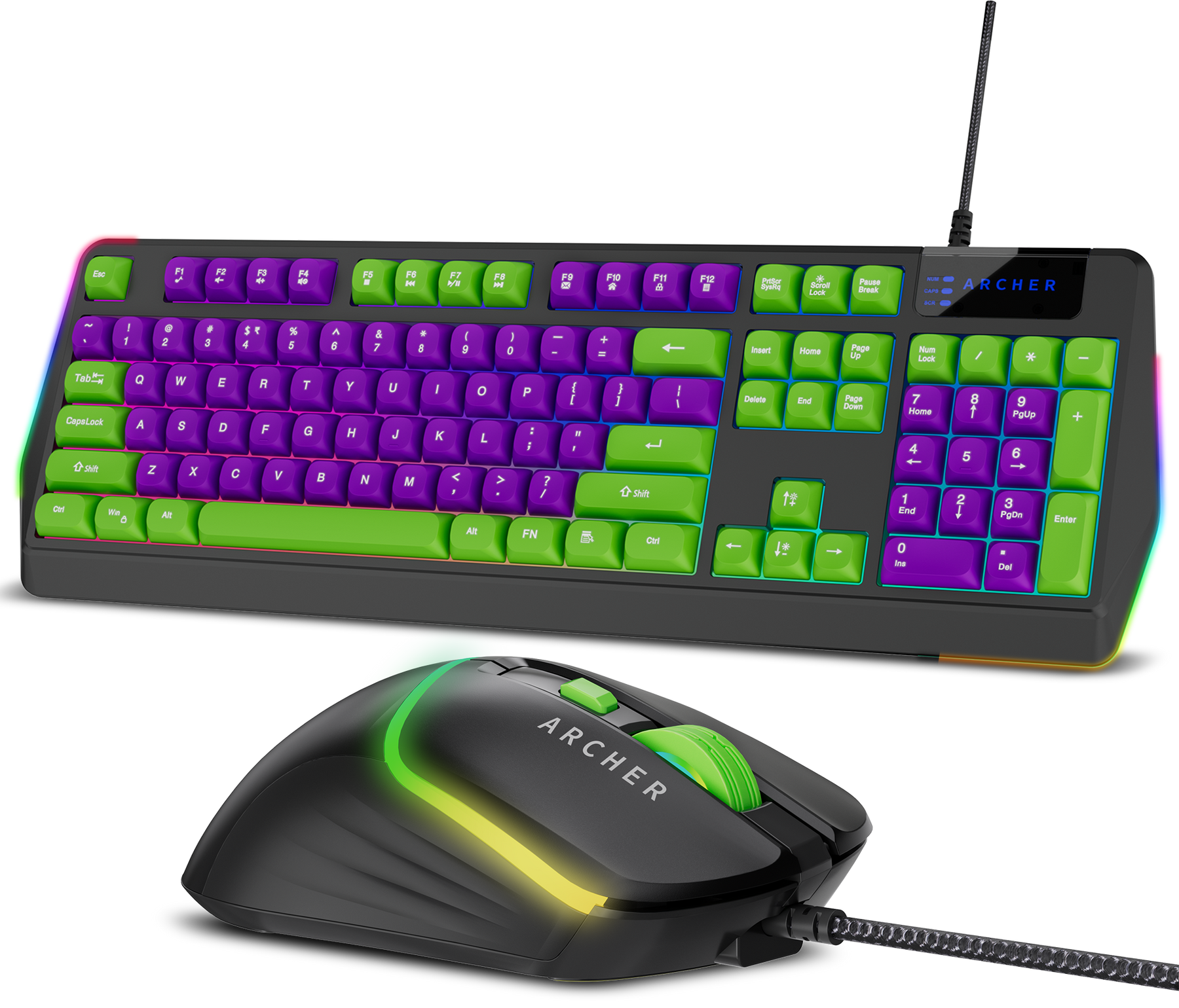 Archer Tech Lab G200 wired gaming keyboard and mouse combo with RGB lighting