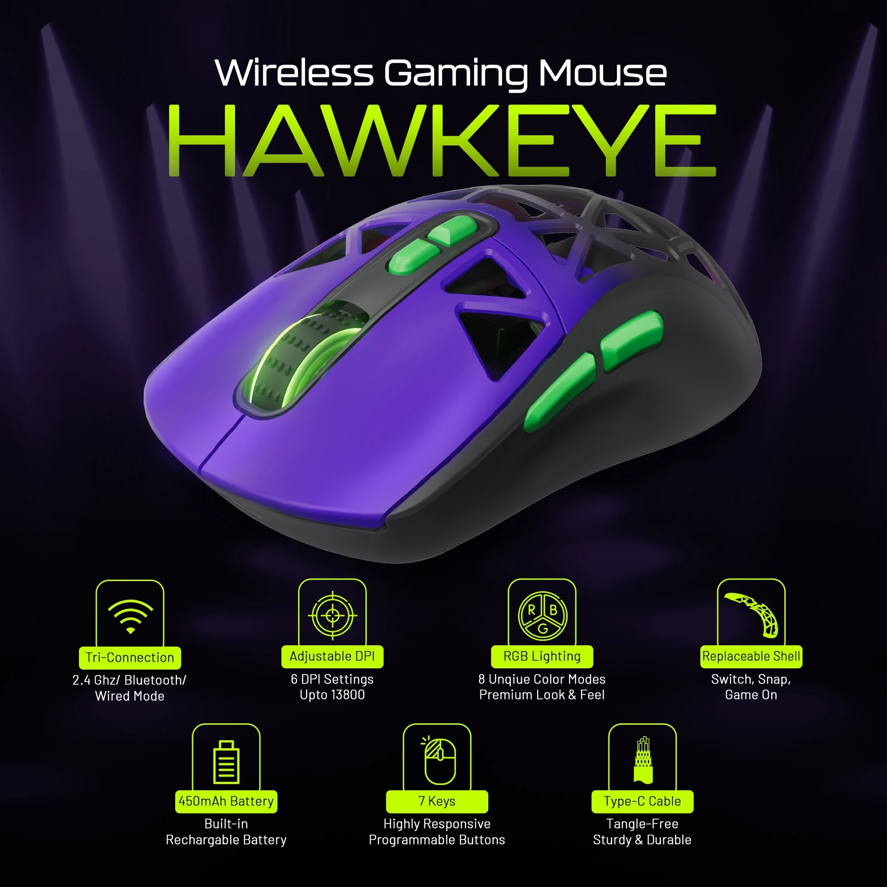 Hawkeye pro gaming mouse with Bluetooth 5.3, wireless and wired modes - best gaming mouse
