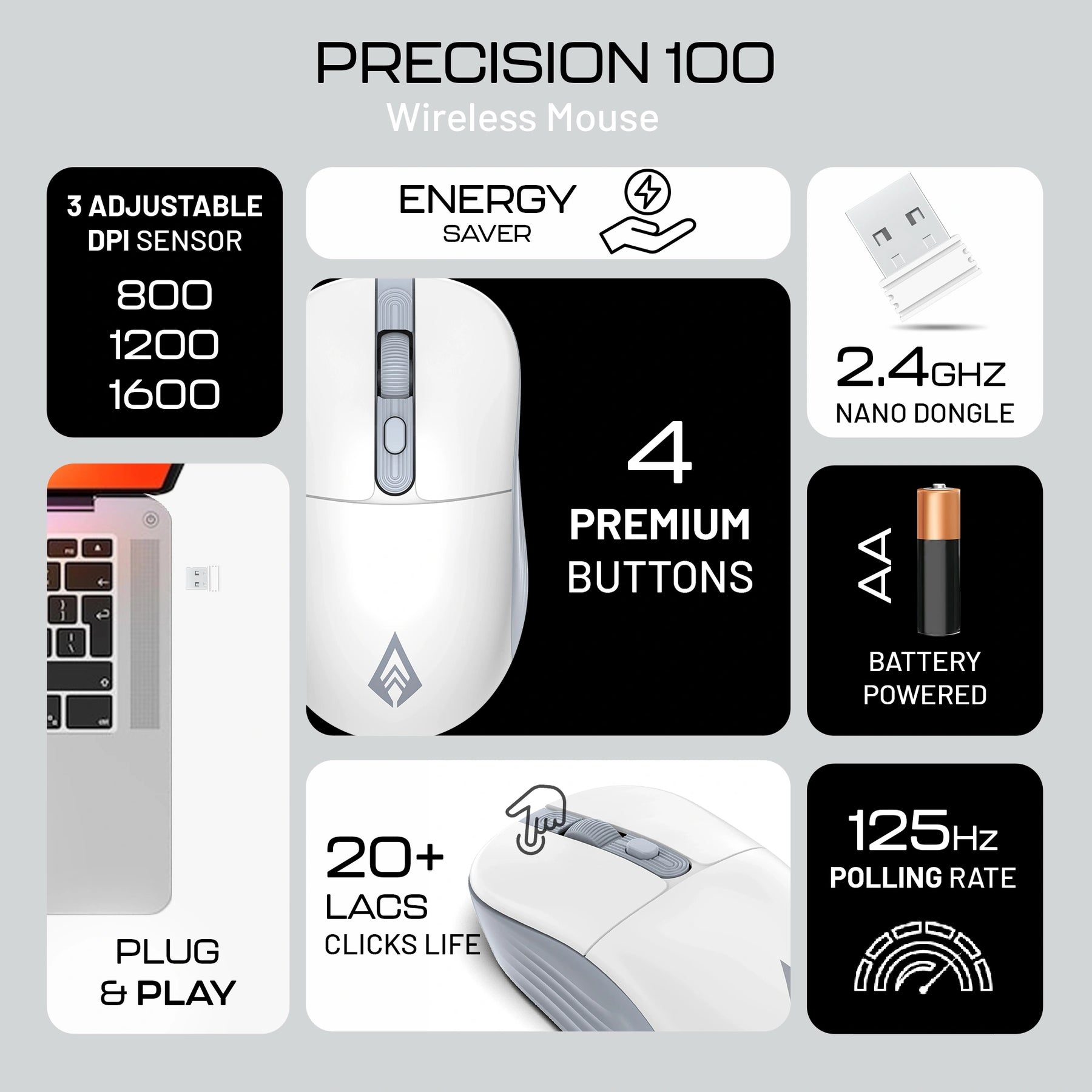 Precision 100 Wireless Mouse (White)