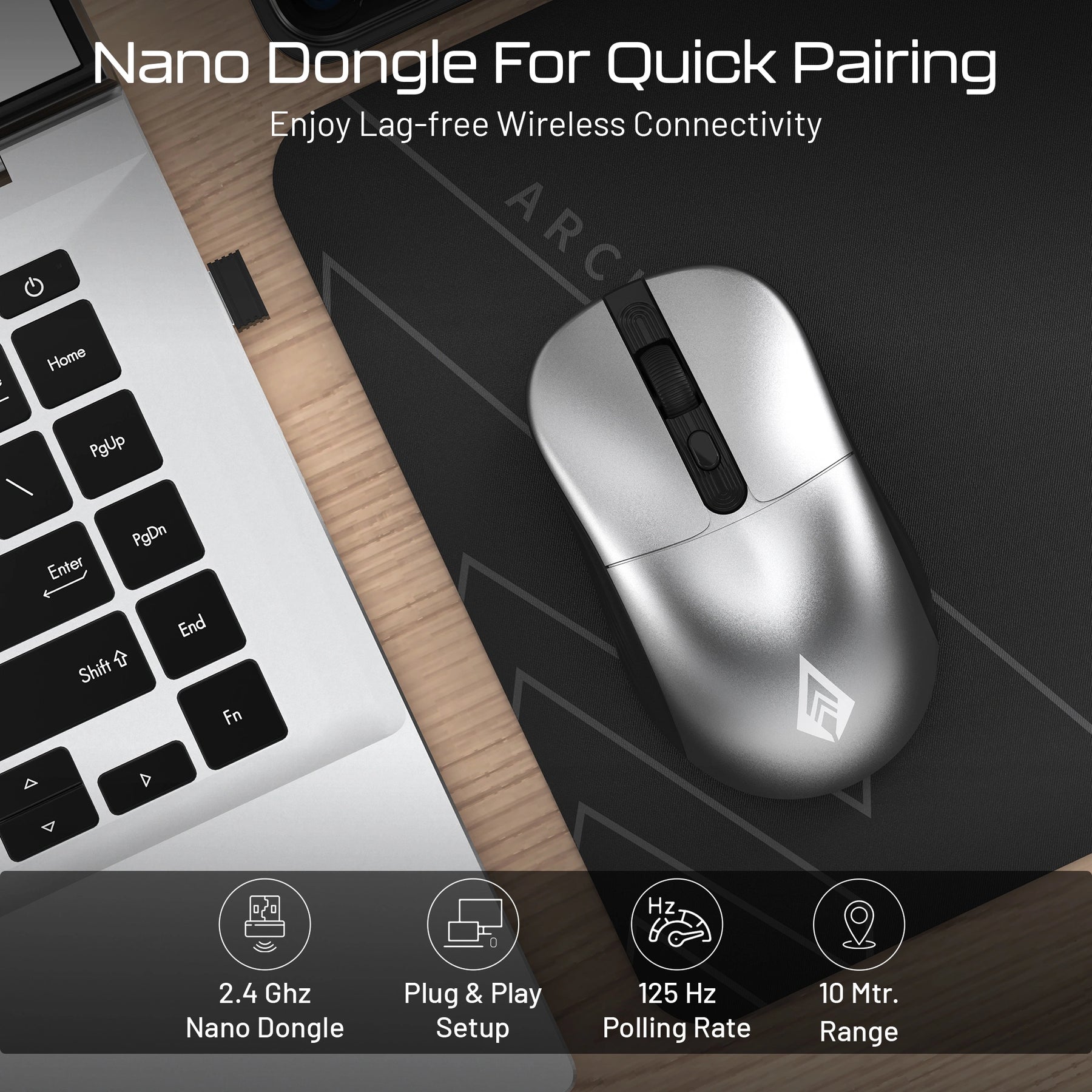 precision 100 Wireless Office Mouse with 2.4GHz USB receiver, 3 DPI settings for laptop and office use"