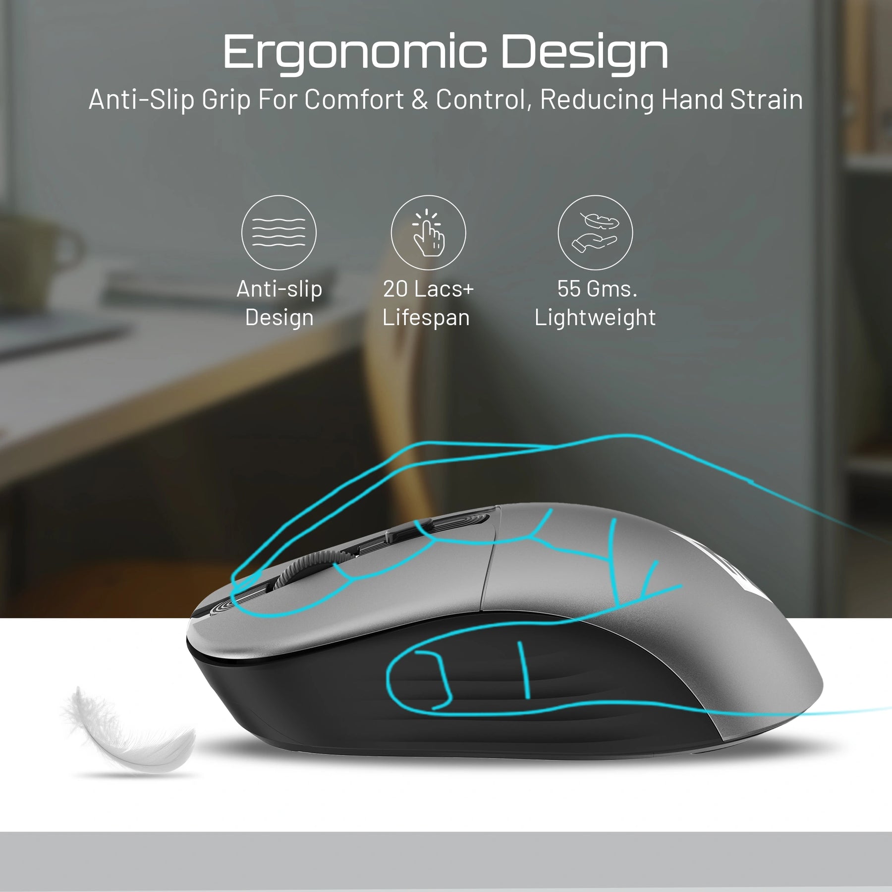precision 100 Wireless Office Mouse with 2.4GHz USB receiver, 3 DPI settings for laptop and office use