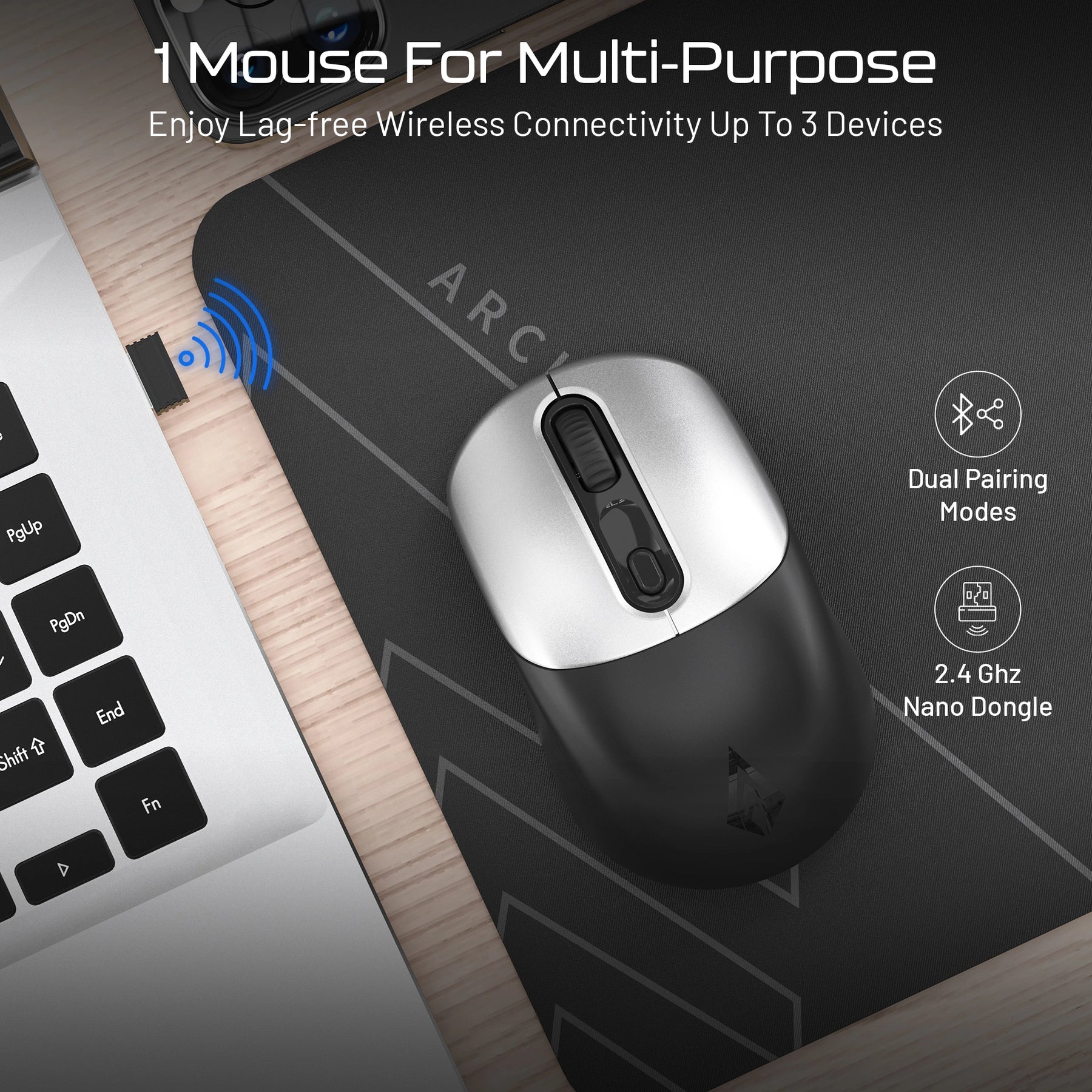 Precision 200 Wireless Office Mouse with Bluetooth & 2.4GHz USB, Rechargeable Ergonomic Lightweight Mouse
