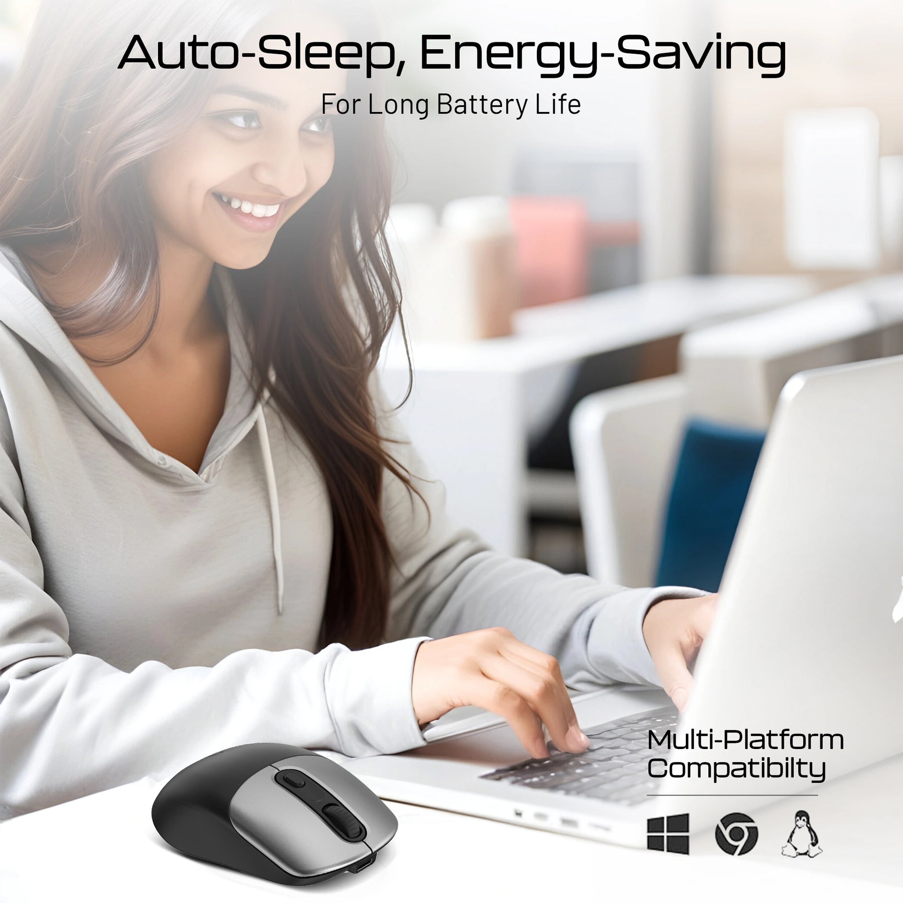 Precision 200 Wireless Office Mouse with Bluetooth & 2.4GHz USB, Rechargeable Ergonomic Lightweight Mouse