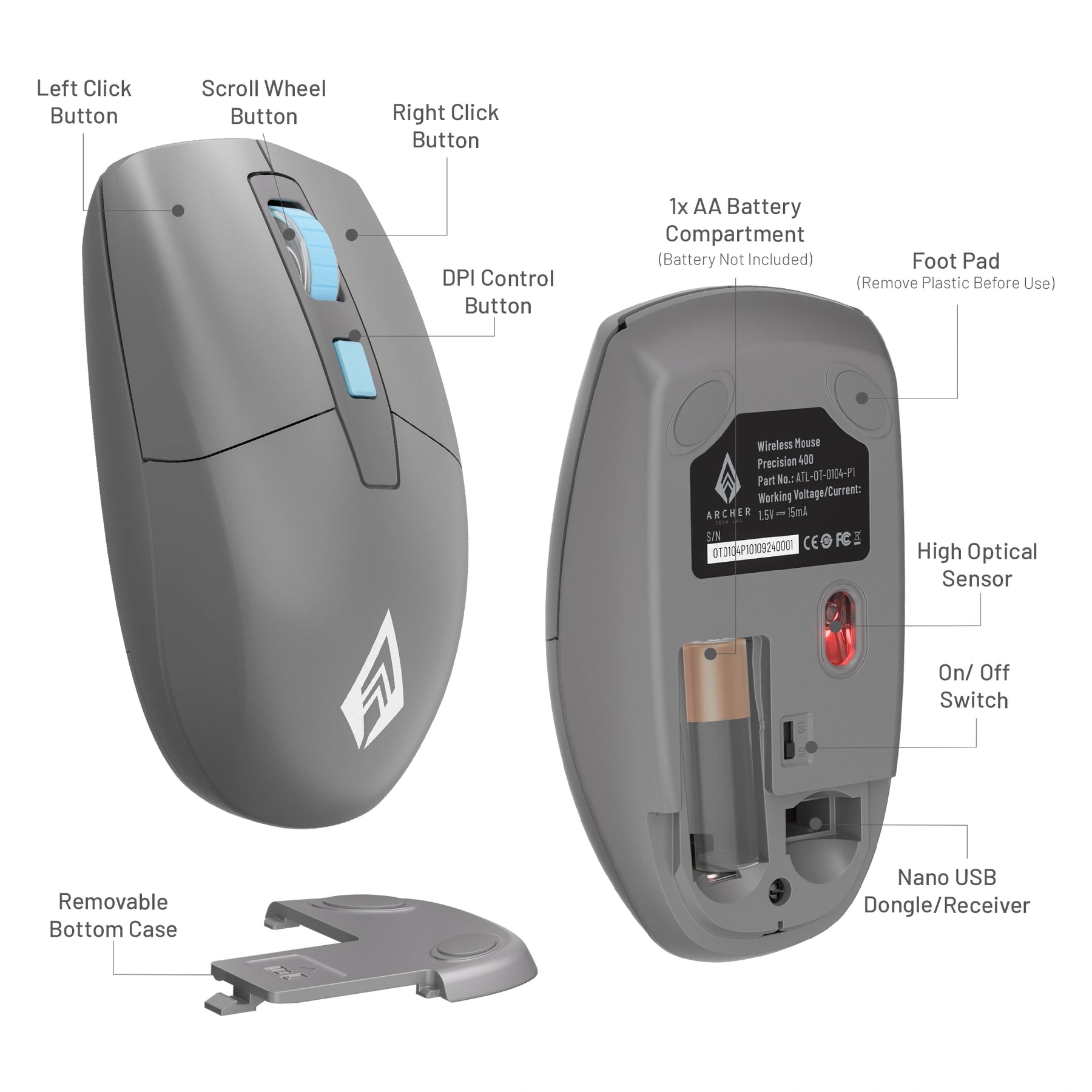 Precision 400 Bluetooth wireless office mouse with Bluetooth 5.3 and 2.4GHz USB dual mode