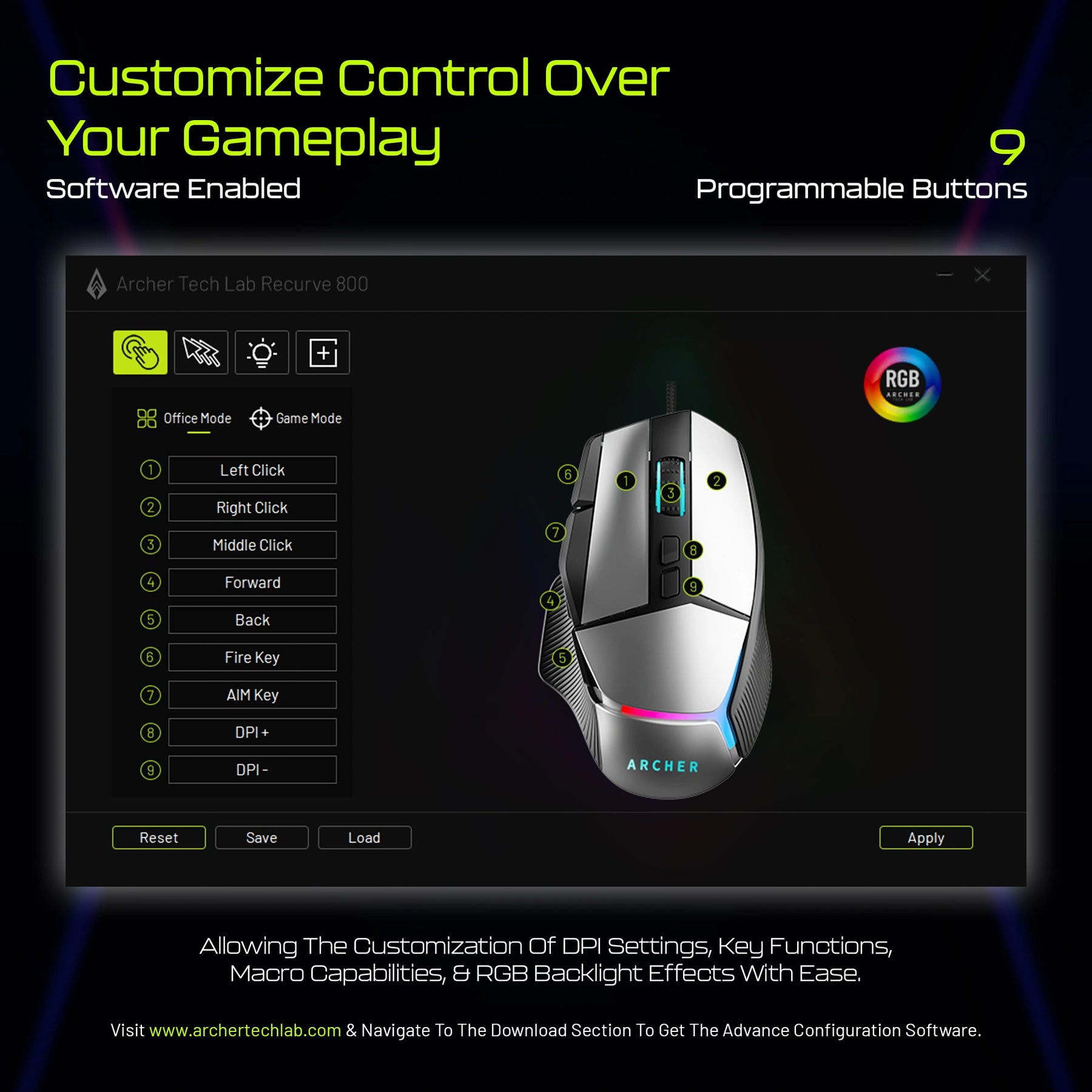 Recurve 800 wired gaming mouse with RGB lighting and ergonomic design