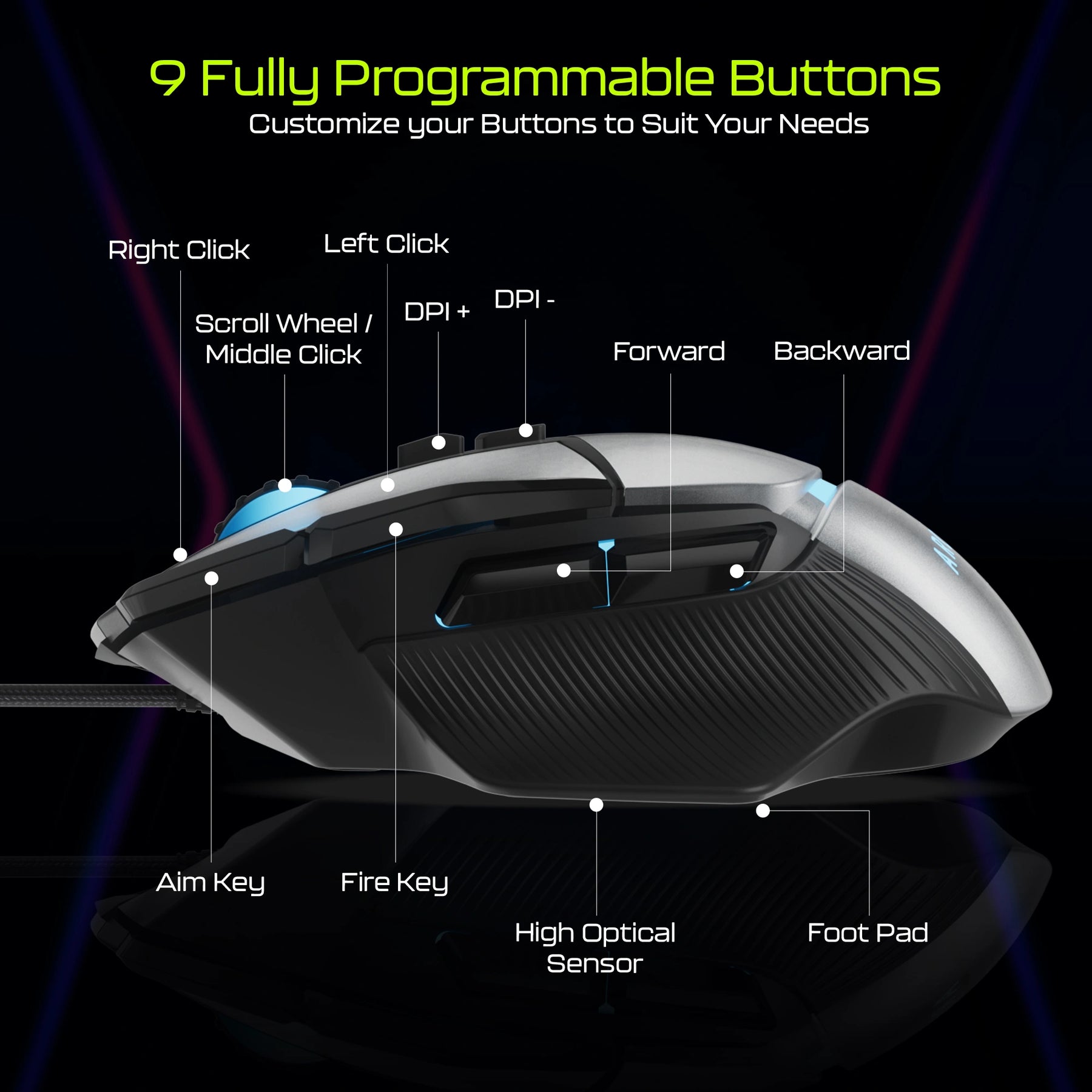 Recurve 800 wired gaming mouse with RGB lighting and ergonomic design