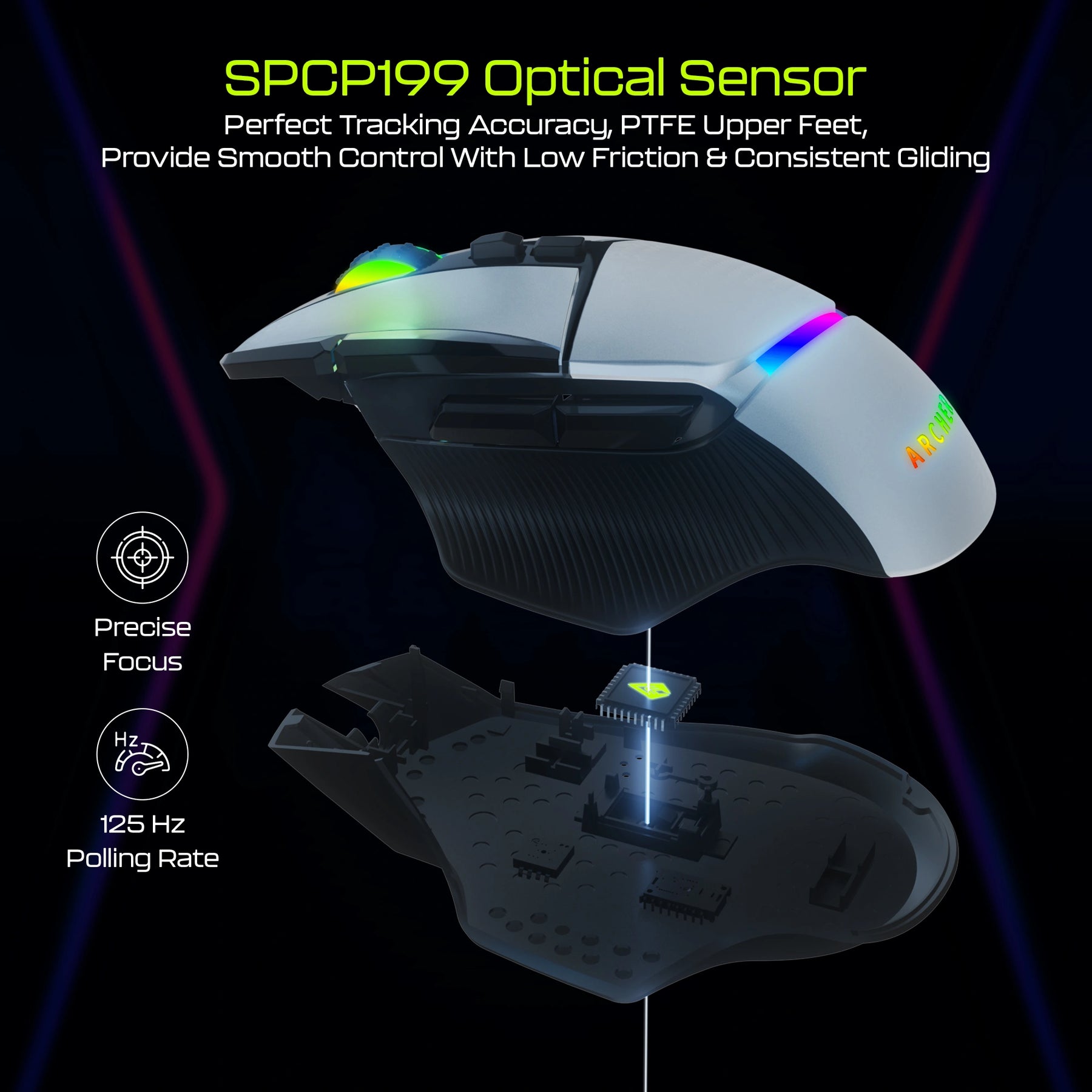 Recurve 800 wired gaming mouse with RGB lighting and ergonomic design