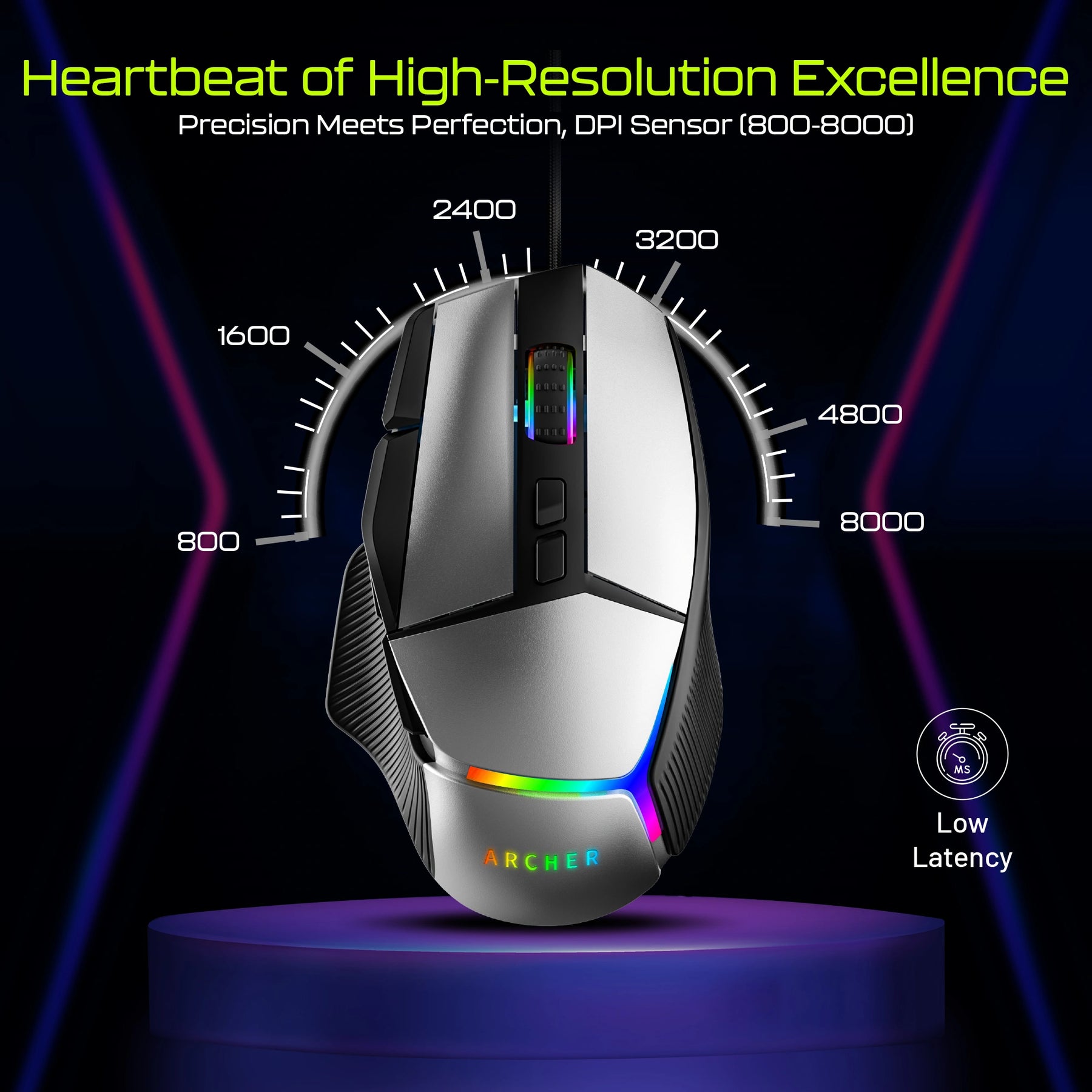 Recurve 800 wired gaming mouse with RGB lighting and ergonomic design