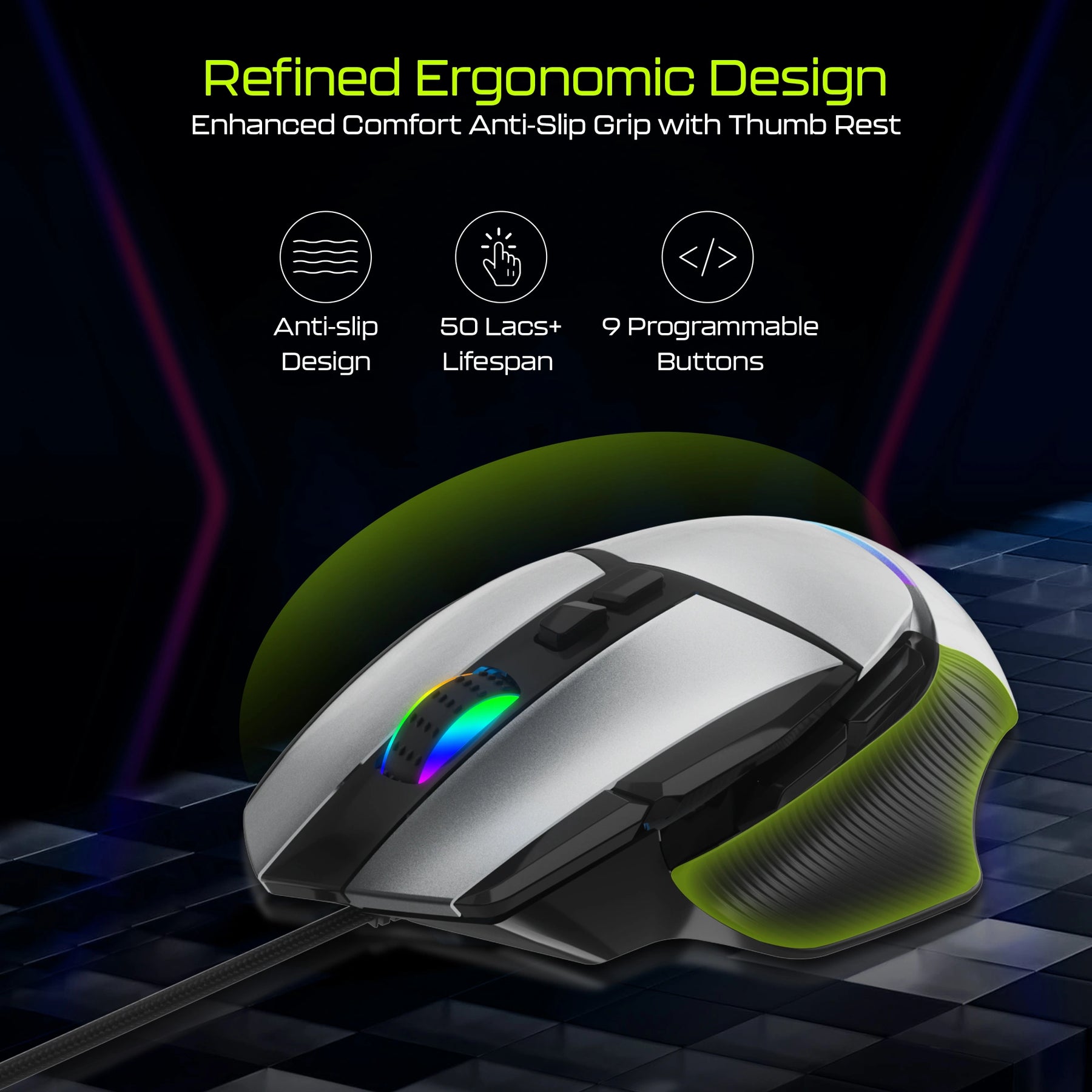 Recurve 800 wired gaming mouse with RGB lighting and ergonomic design