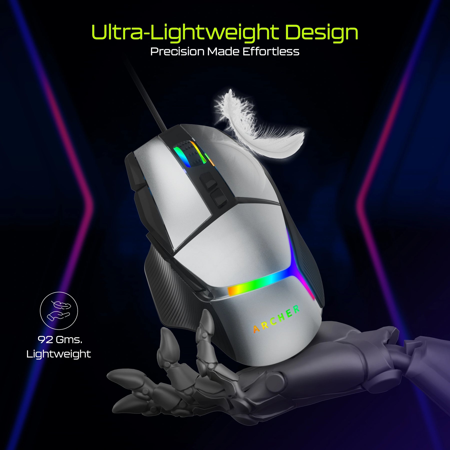 Recurve 800 wired gaming mouse with RGB lighting and ergonomic design