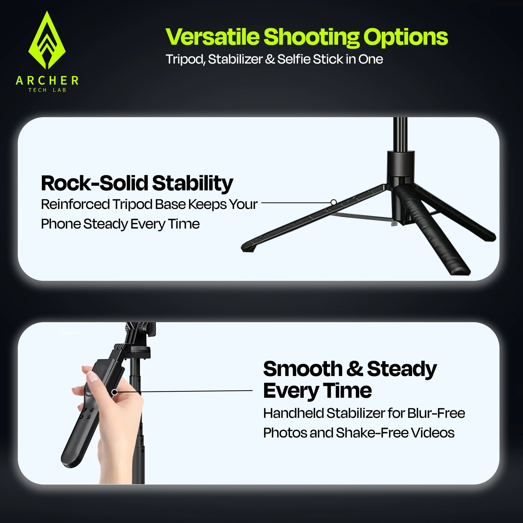 ArcherTechLab Selfie Stick Tripod – Perfect for Vlogs & Photos