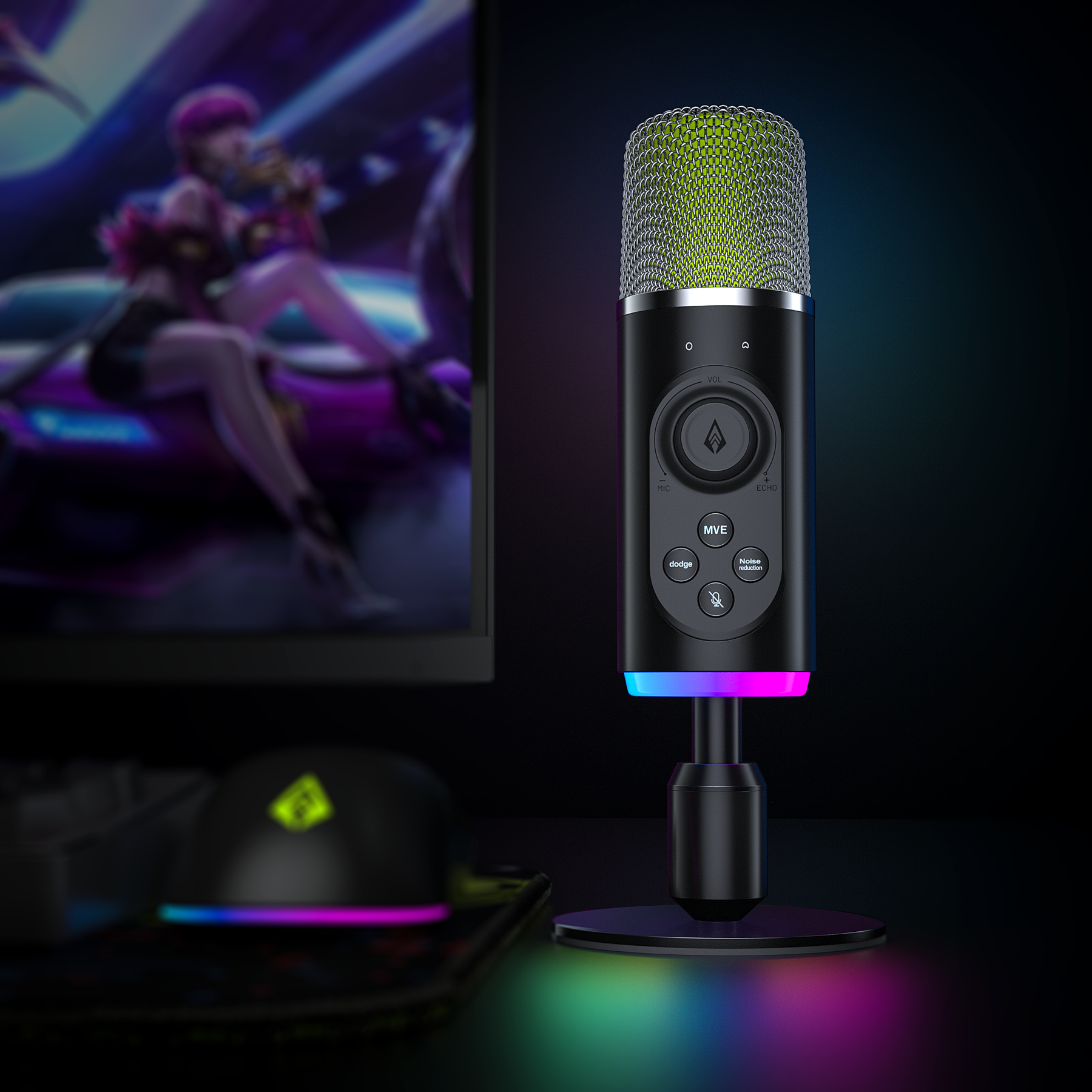 Gaming microphone with RGB lights & noise cancellation for PC and PS5