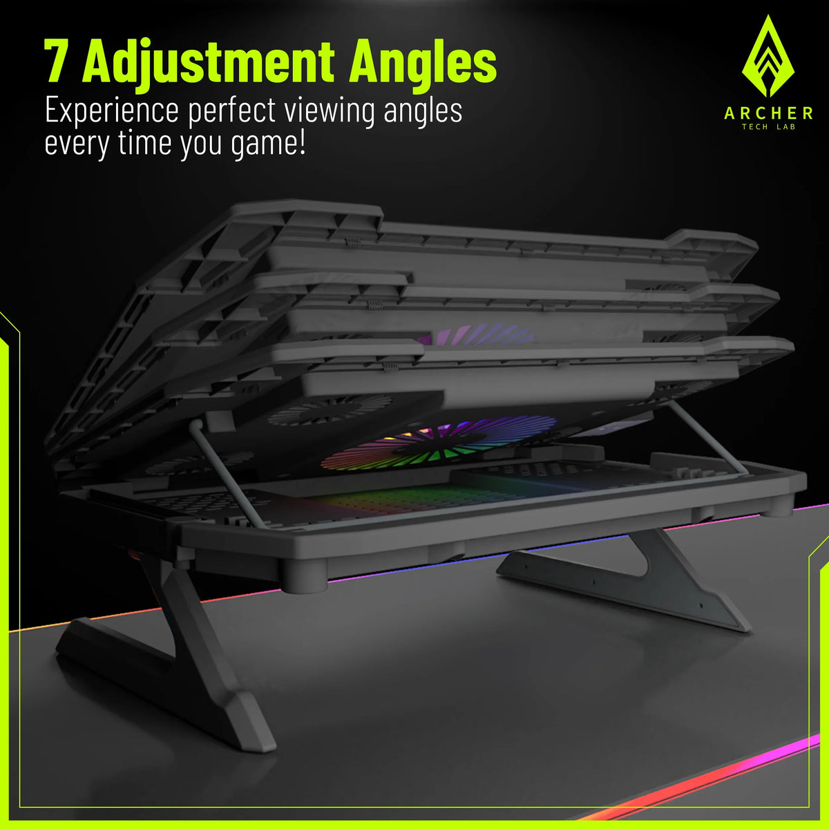 Squall 300 RGB Gaming Laptop Cooling Pad with 5 Fans, Adjustable Stand, Dual USB, and Phone Holder