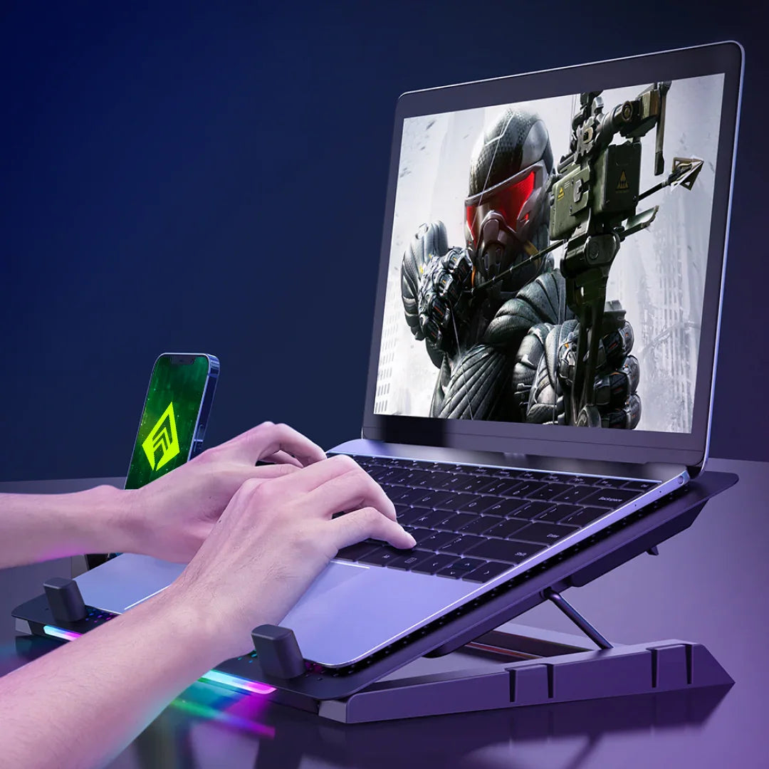 Squall 200 RGB Gaming Laptop Cooling Pad with 5 Fans, Adjustable Stand, Fan Speed Control, and Phone Holder