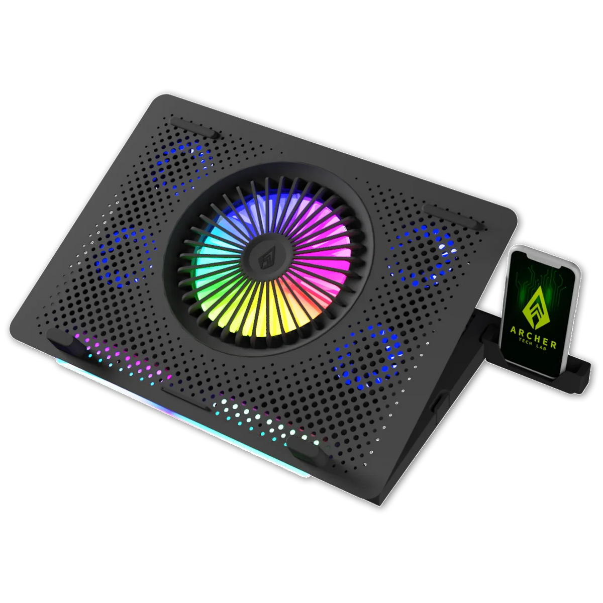 Squall 200 RGB Gaming Laptop Cooling Pad with 5 Fans, Adjustable Stand, Fan Speed Control, and Phone Holder