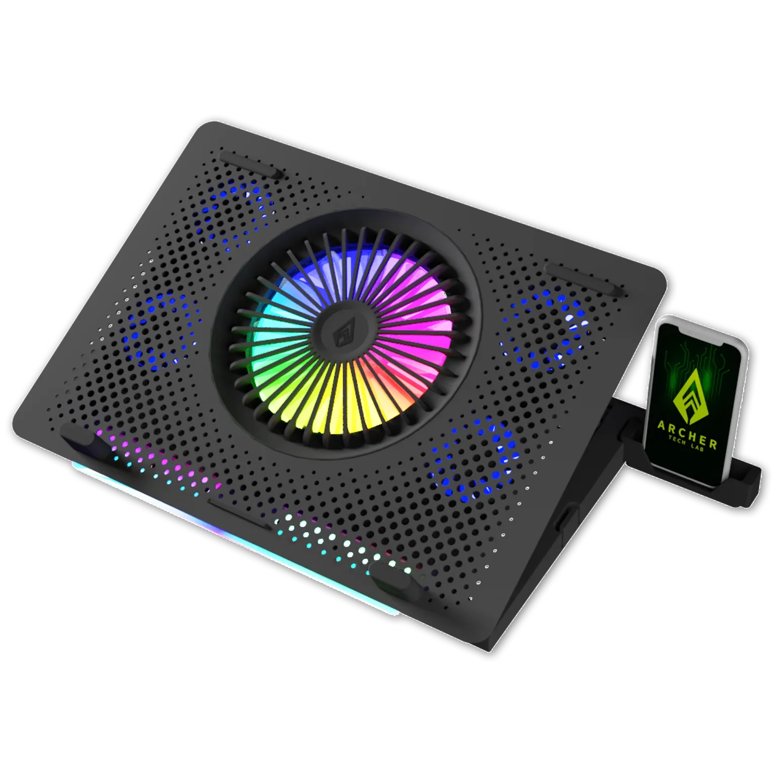 Squall 200 RGB Gaming Laptop Cooling Pad with 5 Fans, Adjustable Stand, Fan Speed Control, and Phone Holder