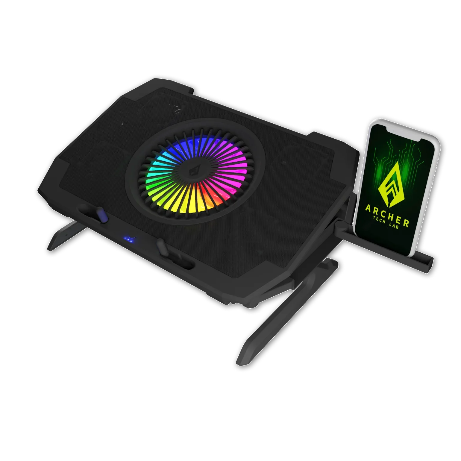 Squall 300 RGB Gaming Laptop Cooling Pad with 5 Fans, Adjustable Stand, Dual USB, and Phone Holder