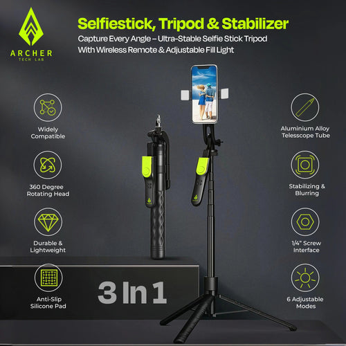Multifunctional Selfie Stick Tripod with Bluetooth Remote