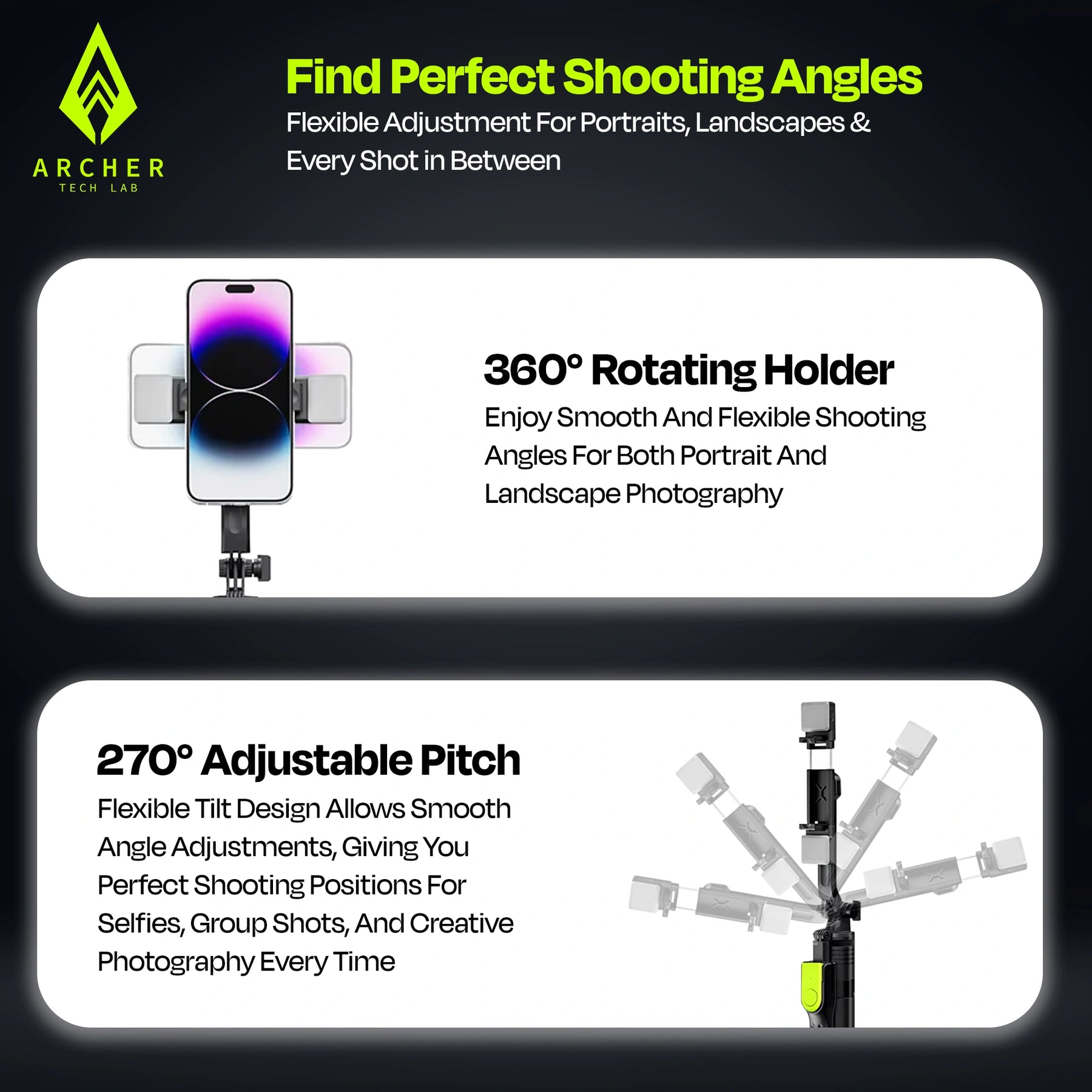 ArcherTechLab Selfie Stick Tripod – Perfect for Vlogs & Photos