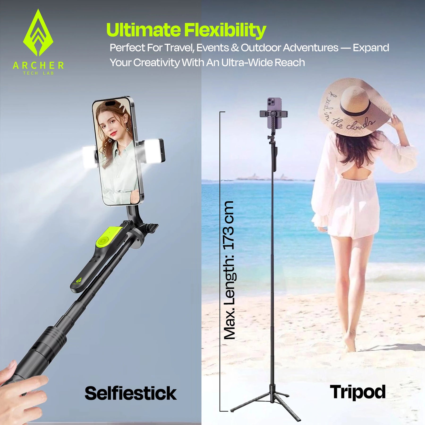 ArcherTechLab Selfie Stick Tripod – Perfect for Vlogs & Photos