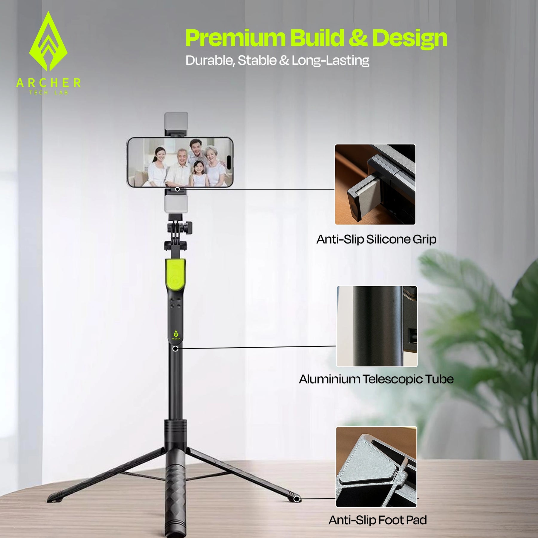 ArcherTechLab Selfie Stick Tripod – Perfect for Vlogs & Photos